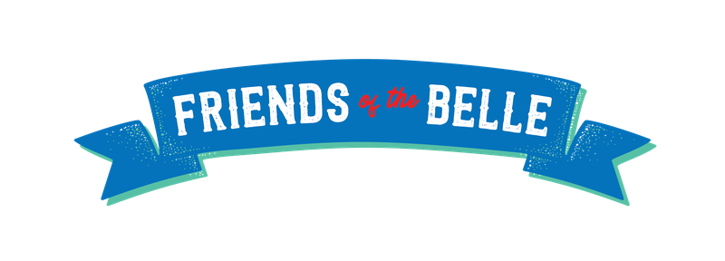 TD3qpYWg Blue ribbon with text 'FRIENDS of the BELLE' in white and red.